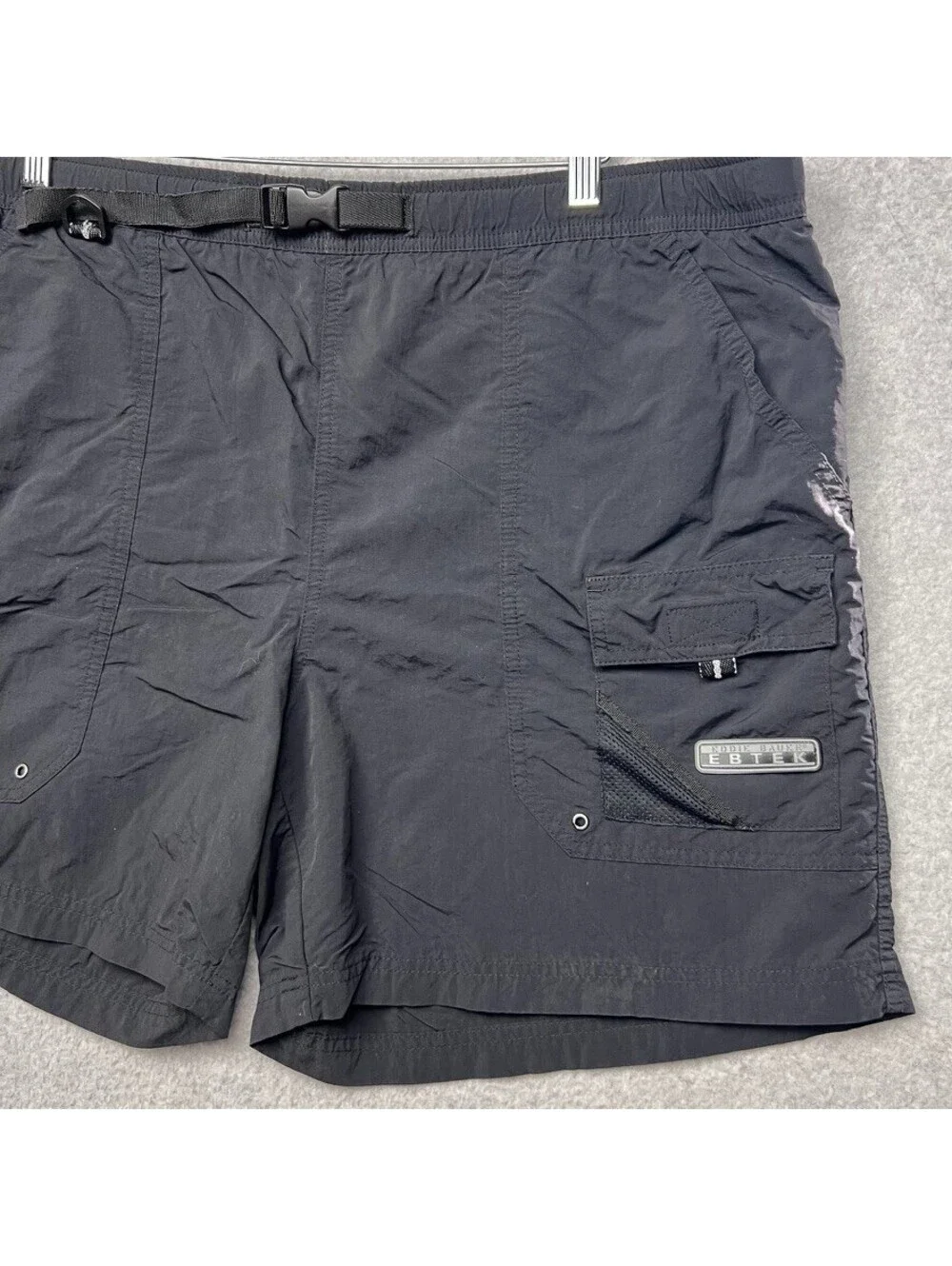 Eddie Bauer EBTEK Mens Black Nylon Cargo Shorts Hiking Outdoor Utility Xl VTG